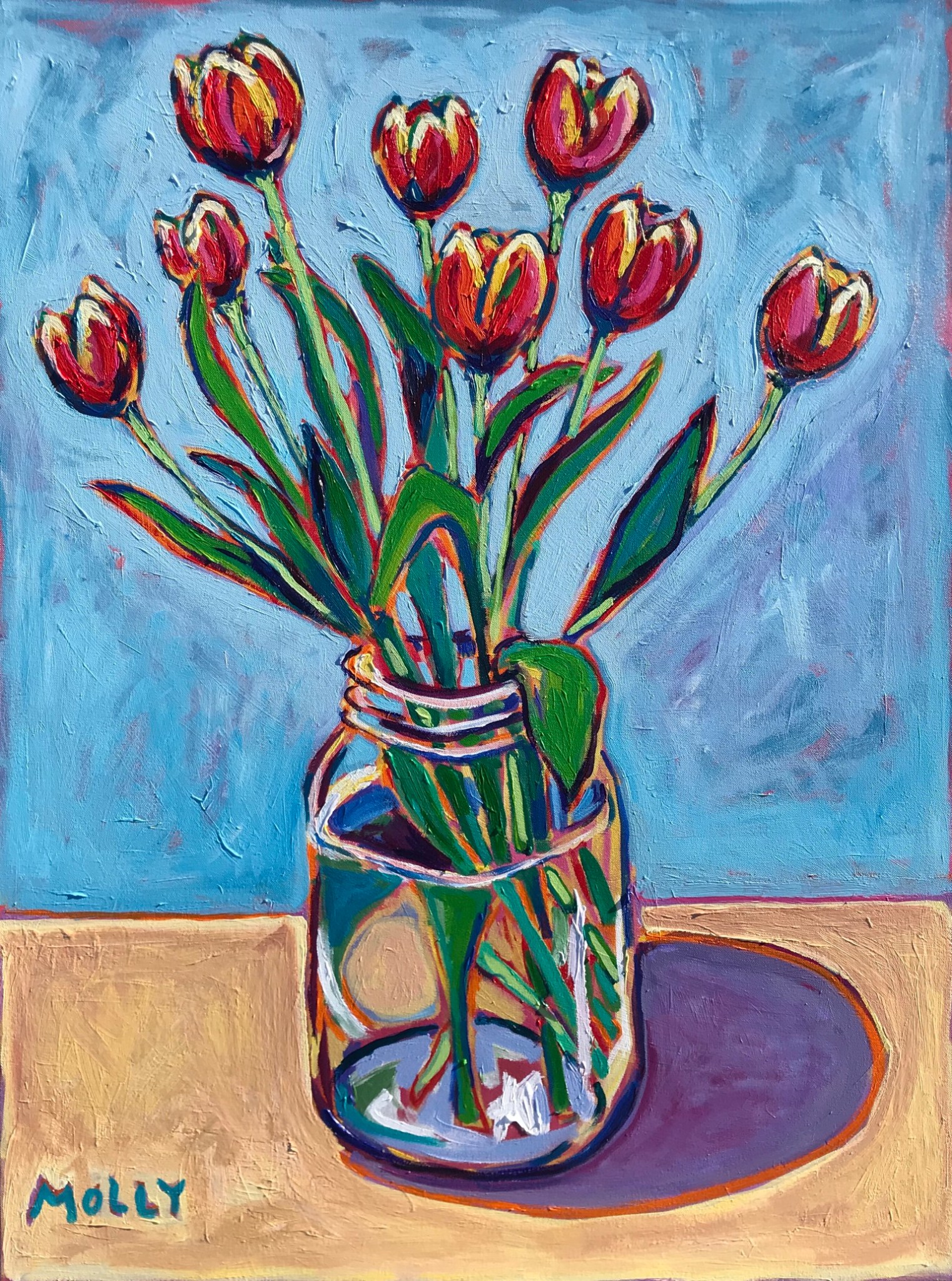 Tulips in a Jar, 40x30, Acrylic on Canvas